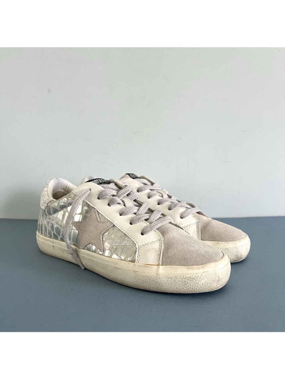 Vintage Havana Ingrid Low Top Sneakers Wild Croc Silver Metallic Fashion Size 8 - Picture 2 of 9